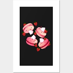 Strawberries & Cream Macarons Posters and Art